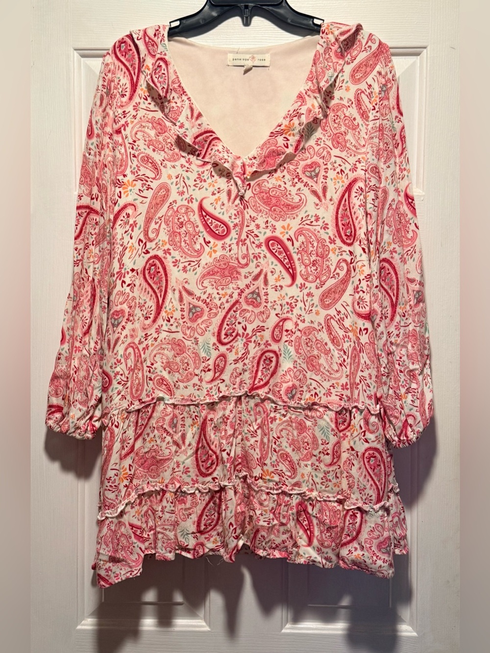Pink Paisley Ruffle V-Neck Tunic - Picture 2 of 8